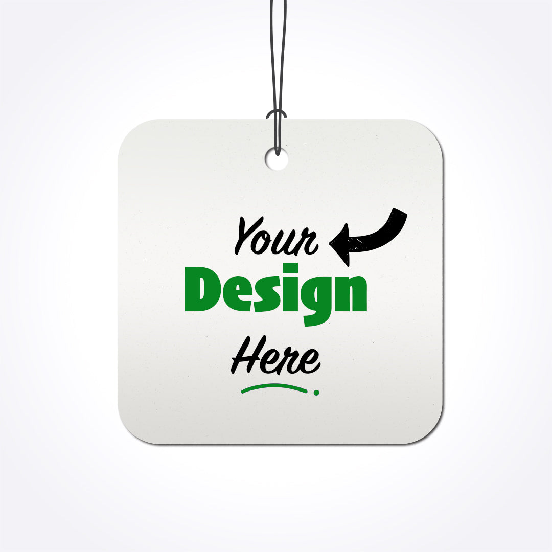 Double-sided custom car air fresheners with personalized logos, designed for business visibility